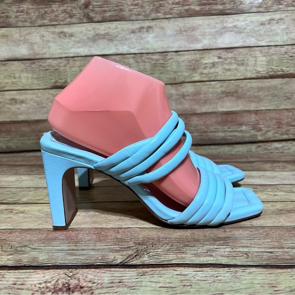 Schutz Blue Leather Square Toe Heels - Picture 3 of 8